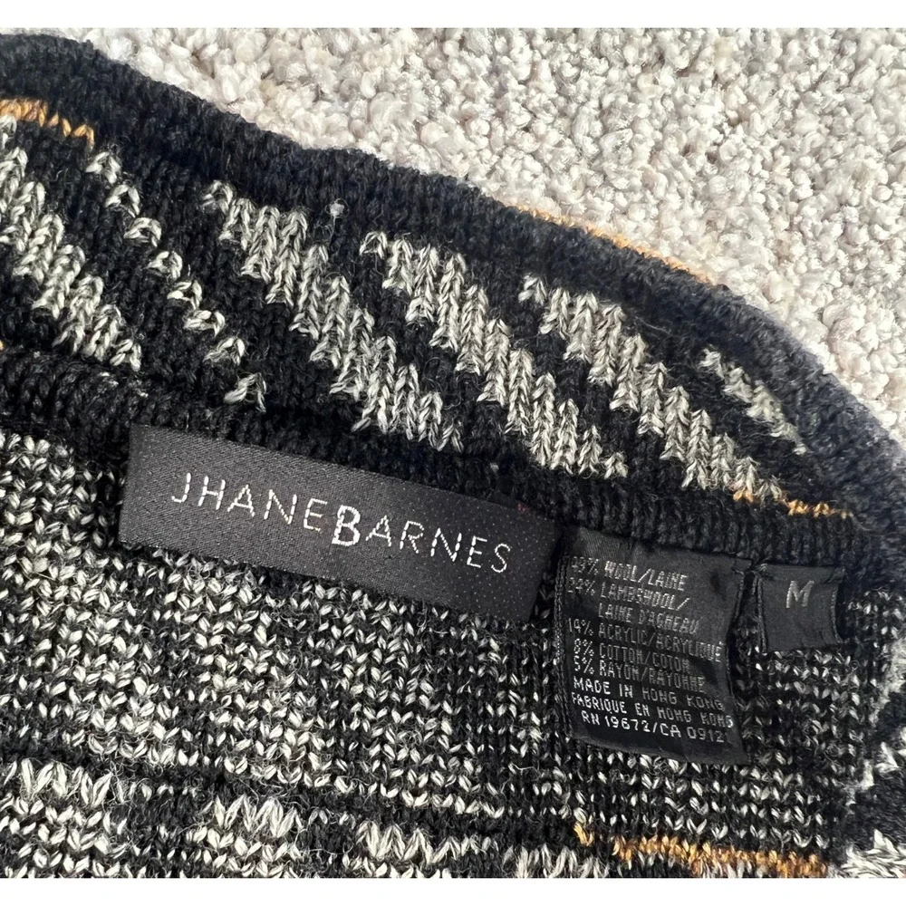 Vintage Jhane Barnes Mens Geometric Pattern Wool Blend Cardigan Sweater Medium